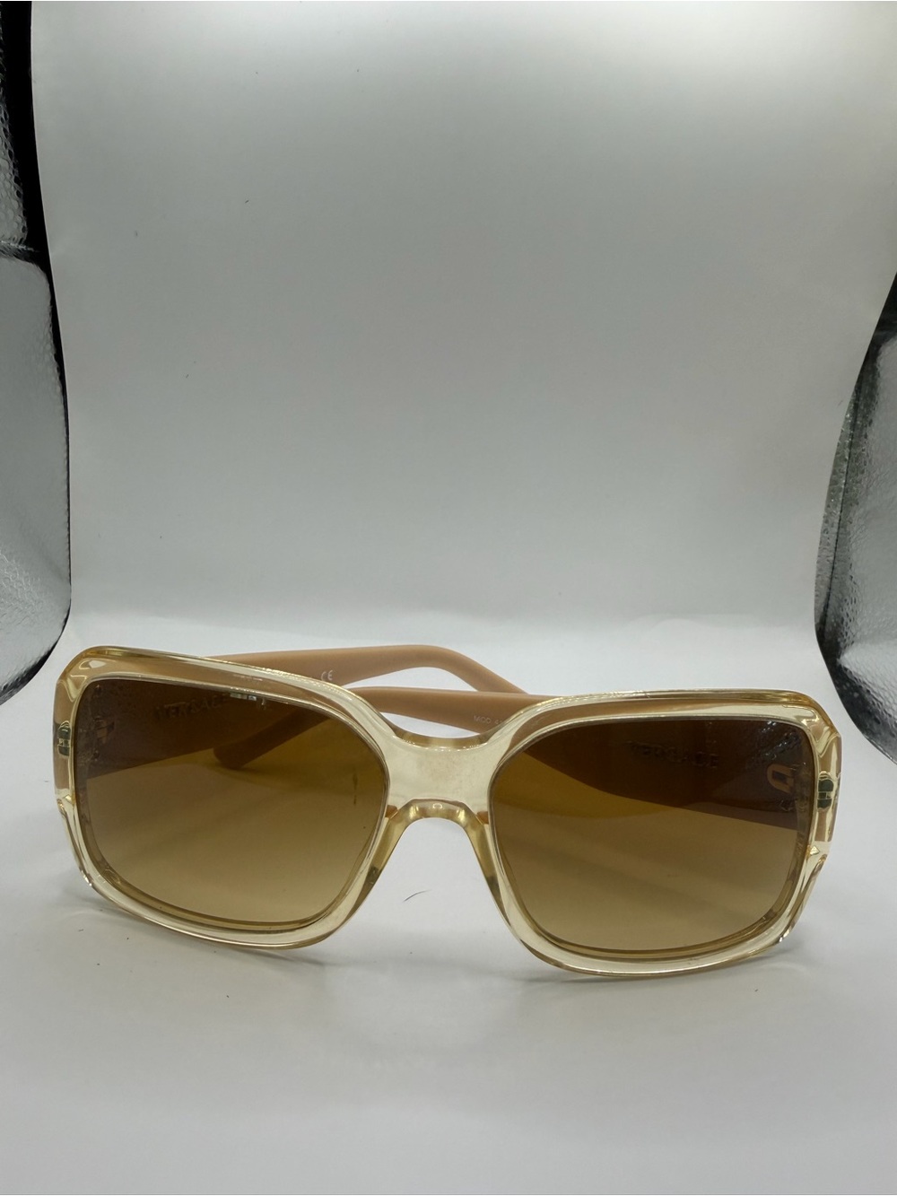 Versace Translucent Beige Oversized Sunglasses with Brown Gradient Lenses